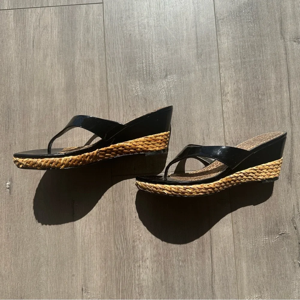 Paolo black patent with basket weave wedge - size 8